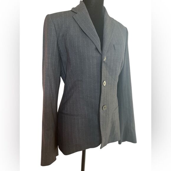 Vintage Ralph Lauren Gray Blazer Size 6 Wool Tailored Pinstriped Academia Preppy - Picture 2 of 8
